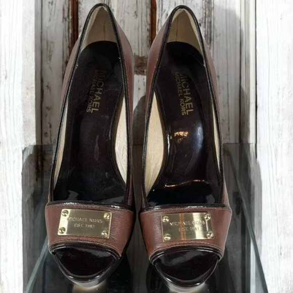 Michael Michael Kors Leather Fulton Peep Toe Platform Pump Heels Size 6B - Picture 1 of 15